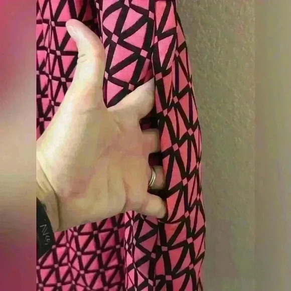 Kaari Blue Pink & Black Geometric Jacquard Sleeveless Fit & Flare Dress Punk 12 - Picture 3 of 6